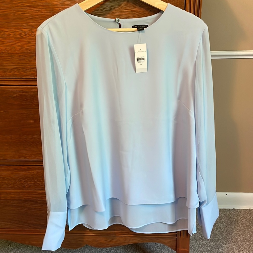 Ann Taylor Light Blue Long Sleeve Blouse